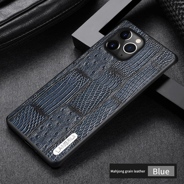 Designer Iphone 12 Pro Max Case: Retro Splice Genuine Leather