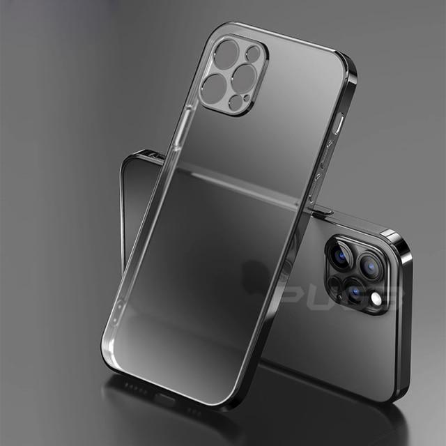 Iphone 11 Pro Case: Luxury Plating Square Frame Matte Soft Silicone Case