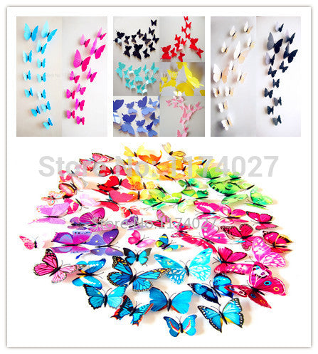 High Quality 12pcs PVC 3d Butterfly wall decor cute Butterflies wall stickers art Decals home Decoration