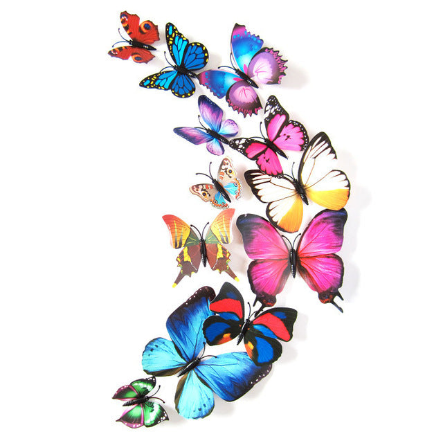 High Quality 12pcs PVC 3d Butterfly wall decor cute Butterflies wall stickers art Decals home Decoration